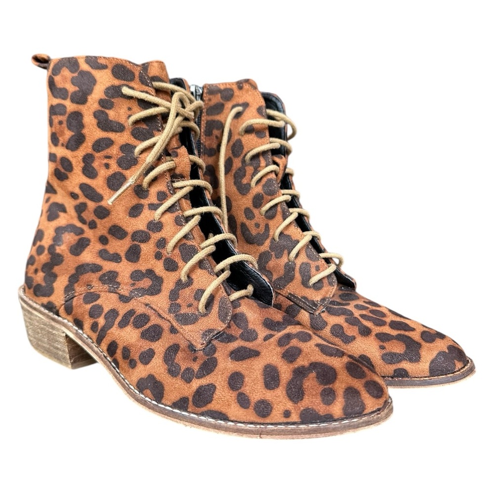 Beast Fashion Animal Print Ankle Boots Lace Up & Zip Faux Suede Size 8 - Picture 2 of 11